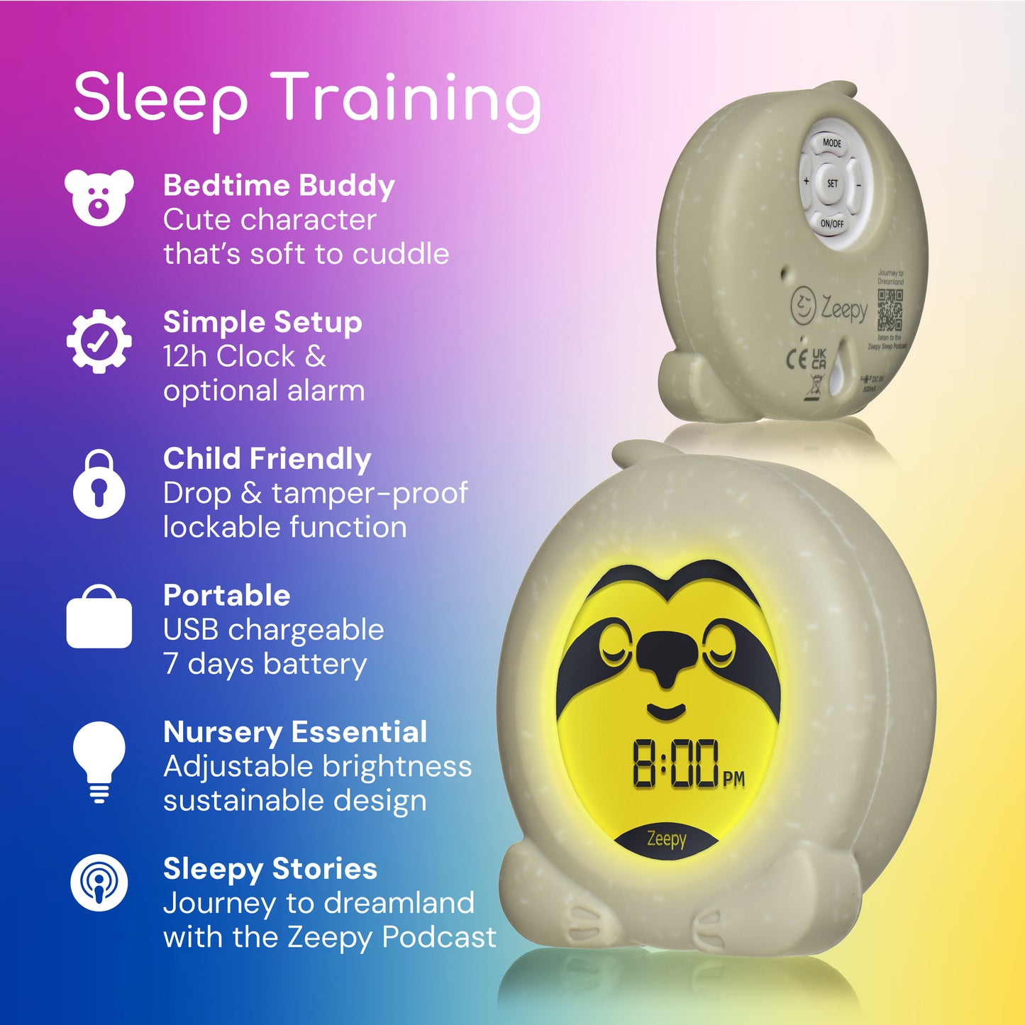 Zeepy Toddler Sleep Trainer Clock - Slumber the Sloth