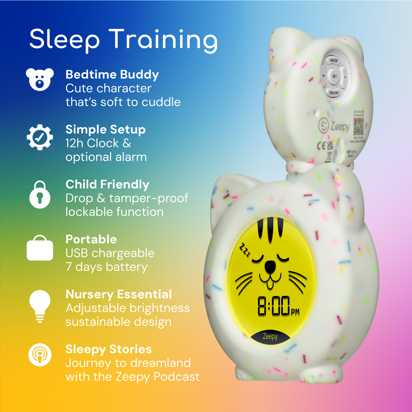 Zeepy Toddler Sleep Trainer Clock - Kip the Kitty