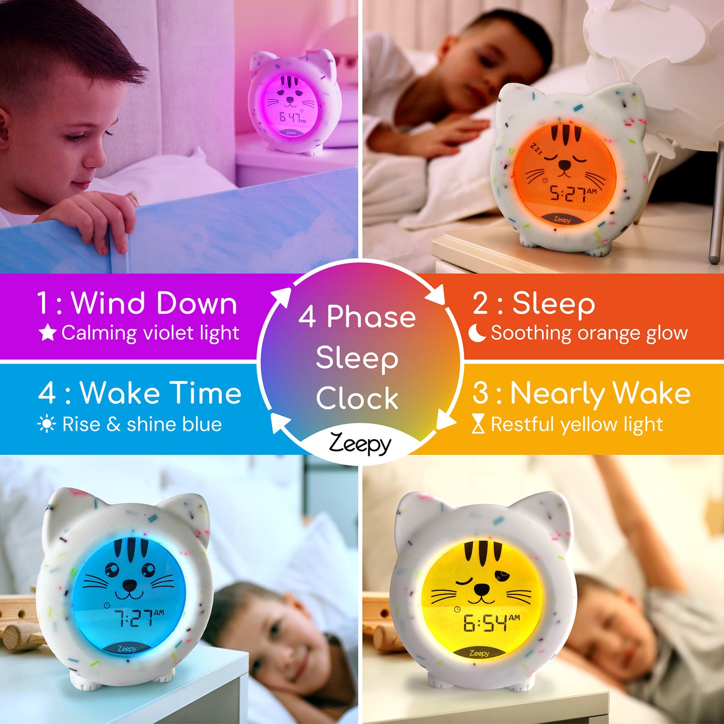 Zeepy 4 Phase Toddler Sleep Trainer Clock - Kip the Kitty